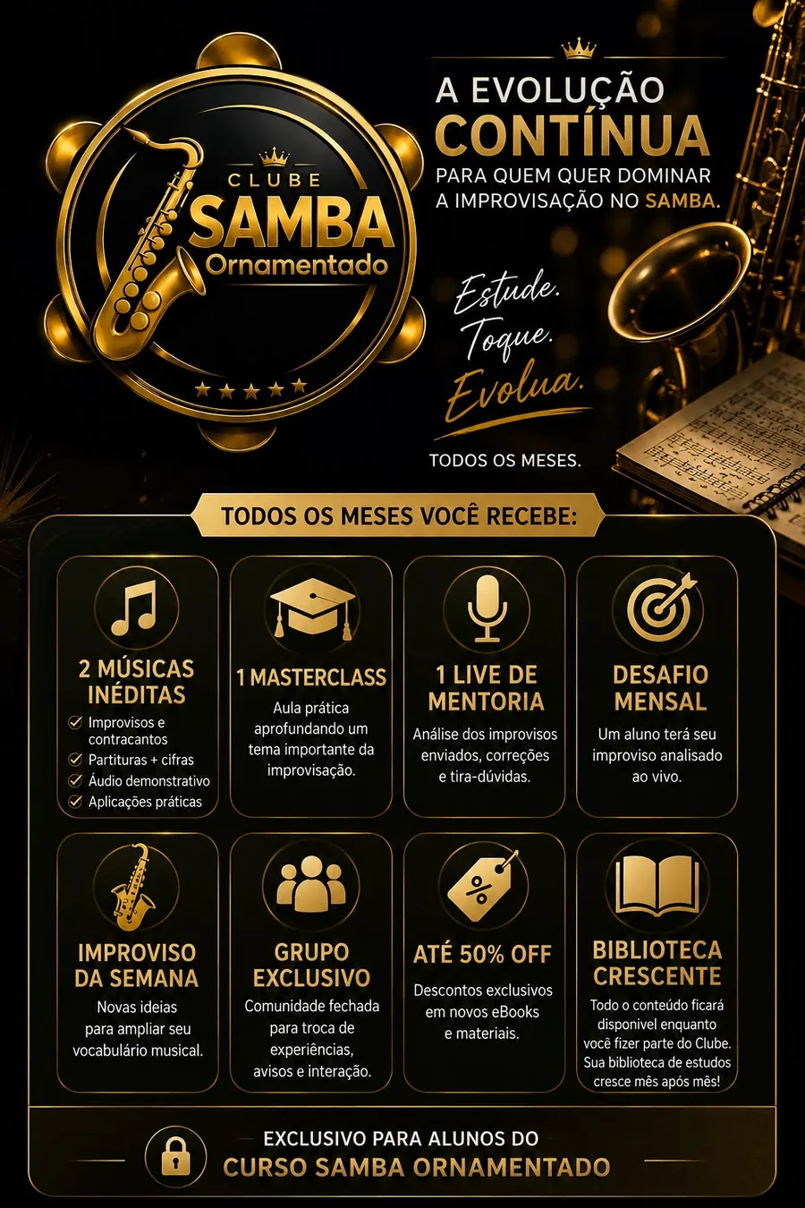 Resumo do que o Clube Samba Ornamentado entrega todos os meses
